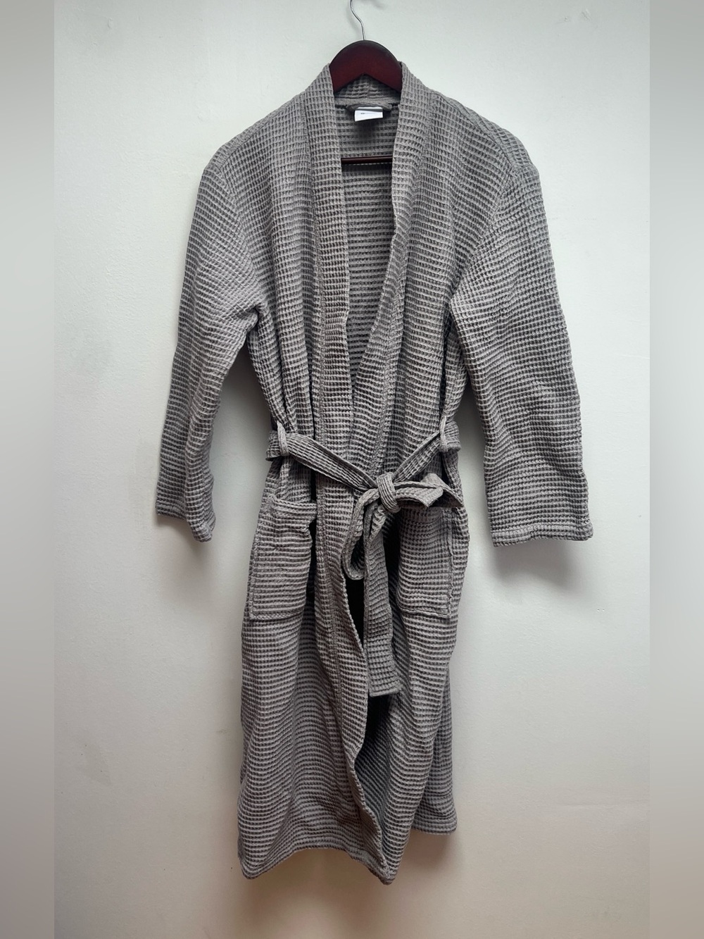 Quince Women’s Organic Turkish Cotton Waffle Spa Bath Robe Gray Belted Size M